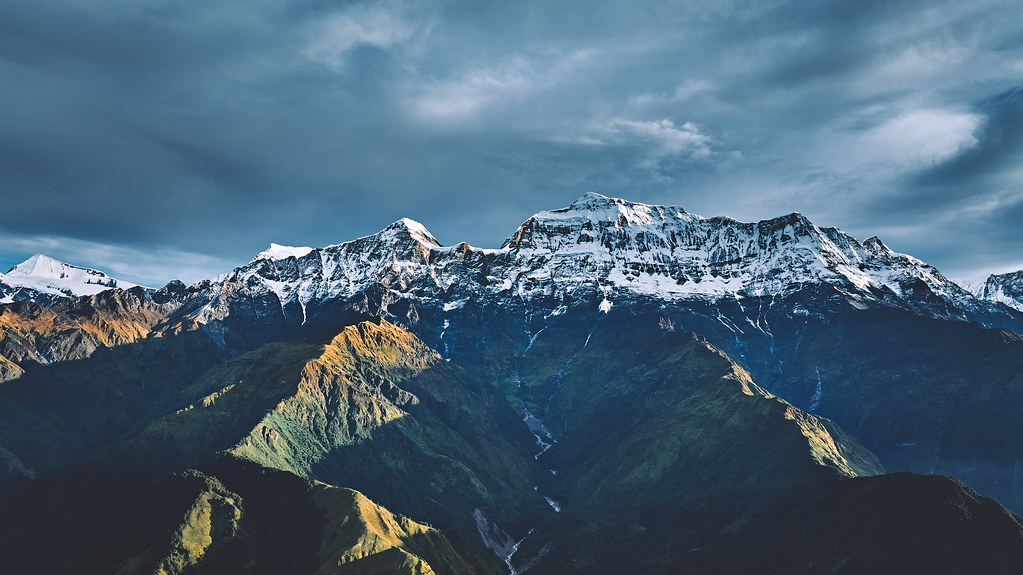 Late light crossing the ridges below Gurja Himal